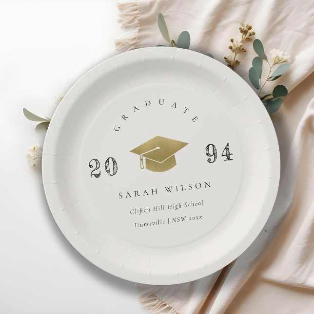 Elegant Clean Minimal Simple Graduation Gold Foil Paper Plate (Creator Uploaded)