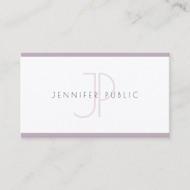 Elegant Clean Modern Minimalist Plain Purple White Business Card (Front)