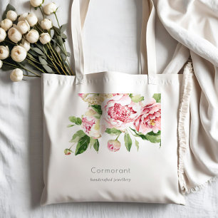 Elegant Clean Pink Green Watercolor Peony Floral Tote Bag