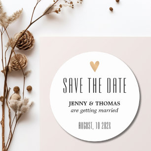 Elegant Clean Wedding Gold Heart Save the date Classic Round Sticker