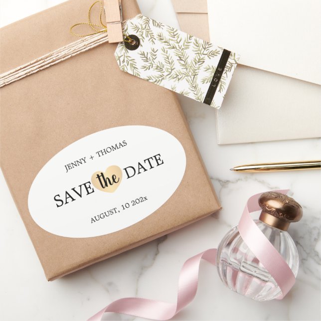 Elegant Clean Wedding Gold Heart Save the date  Oval Sticker (Gifting)