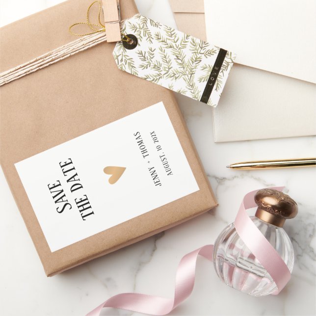 Elegant Clean Wedding Gold Heart Save the date  Sticker (Gifting)