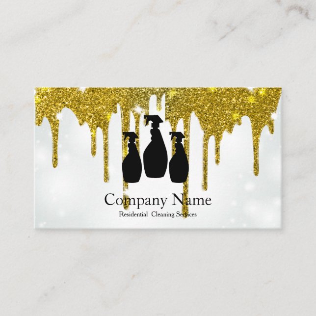Elegant Cleaning Service Glitter Dripping Business Card (Front)