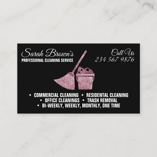 Elegant Cleaning Service Maid Janitorial Business Card (Front)