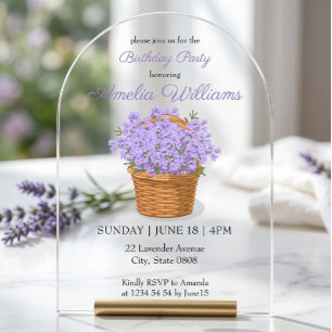 Elegant Clear Acrylic Arch Lavender Birthday Party Invitations