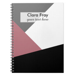elegant clear dusty pink, black, grey geometrics notebook