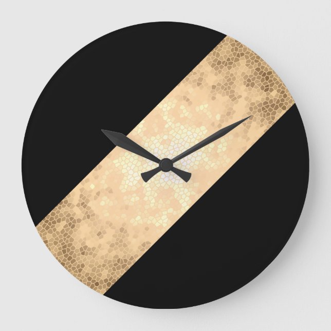elegant clear faux gold and black stripes large clock (Front)