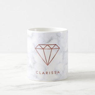 elegant clear faux rose gold diamond white marble coffee mug