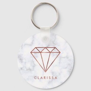 elegant clear faux rose gold diamond white marble keychain