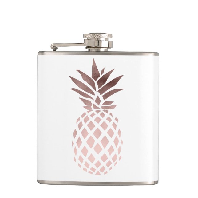 elegant clear faux rose gold tropical pineapple hip flask (Front)