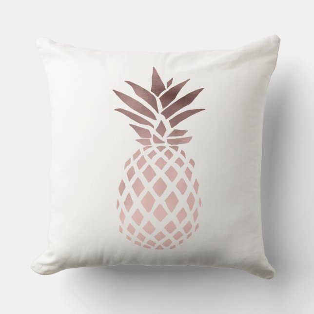 elegant clear faux rose gold tropical pineapple throw pillow (Front)