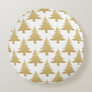 elegant clear gold glitter Christmas tree pattern Round Pillow