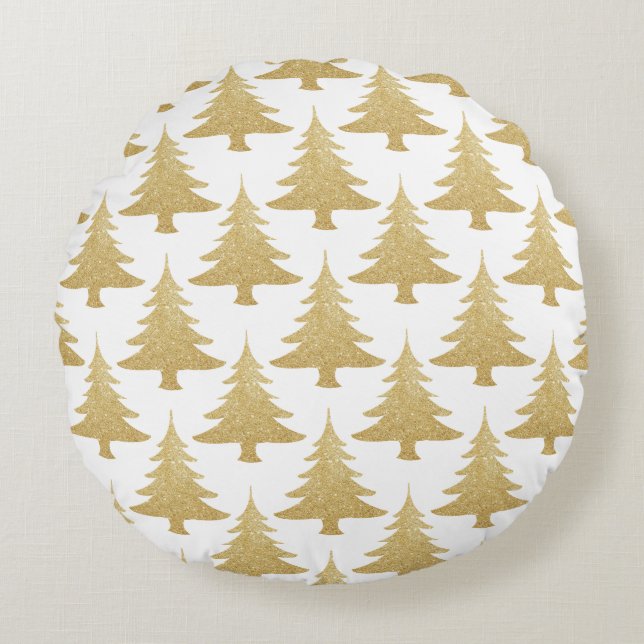 elegant clear gold glitter Christmas tree pattern Round Pillow (Front)