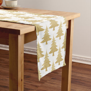 elegant clear gold glitter Christmas tree pattern Short Table Runner