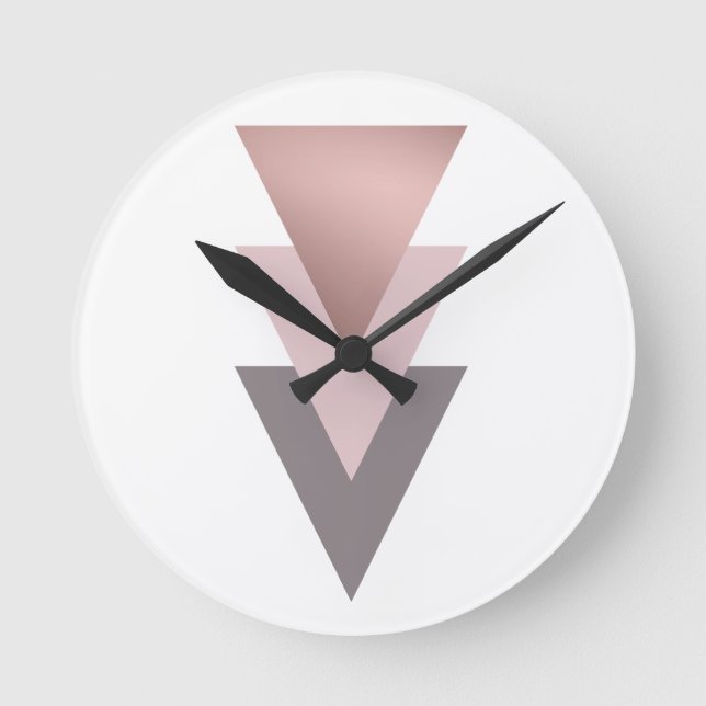 elegant clear rose gold geometric triangles round clock (Front)