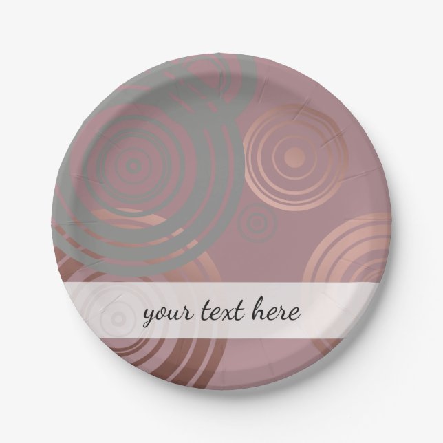 elegant clear rose gold grey geometric circles paper plate (Front)