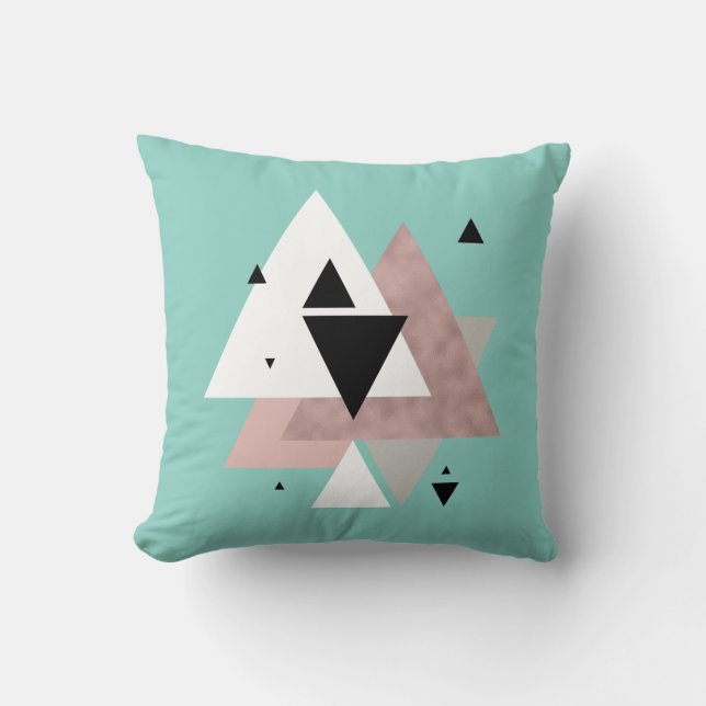 elegant clear rose gold mint geometric triangles throw pillow (Front)