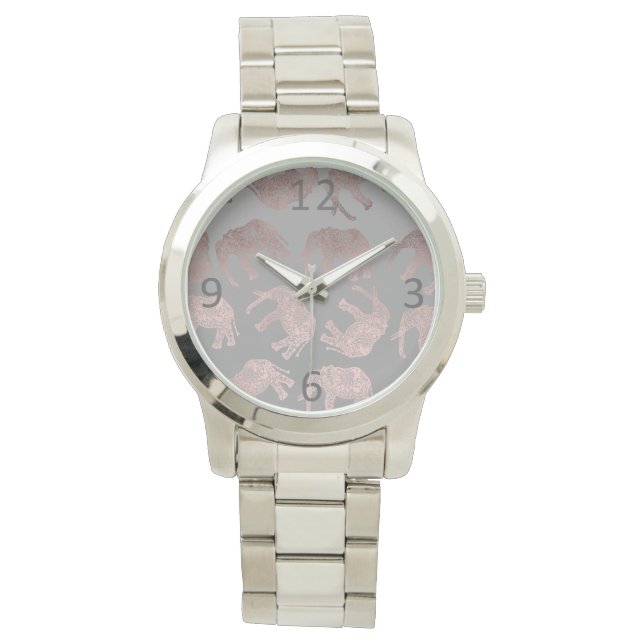 elegant clear rose gold tribal elephant pattern watch (Front)