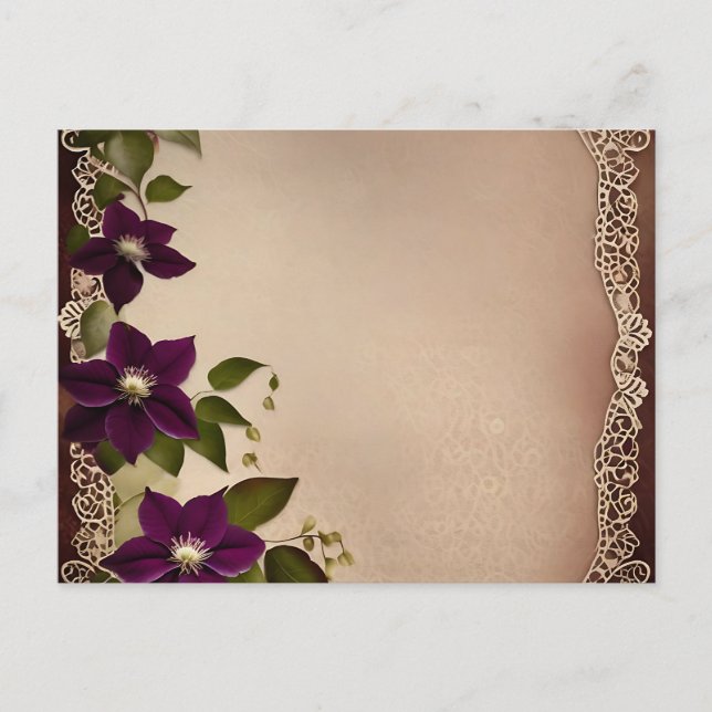 Elegant Clematis Plum Floral Postcard (Front)