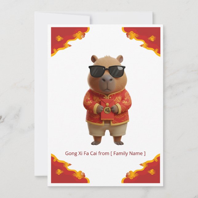 Elegant Cloud Capybara Lunar New Year Greeting Card (Front)