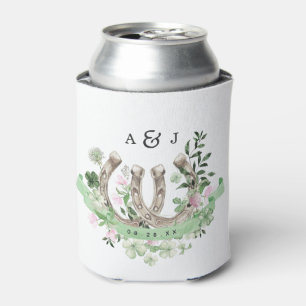 Elegant Clover Horseshoes Botanical Wedding Can Cooler
