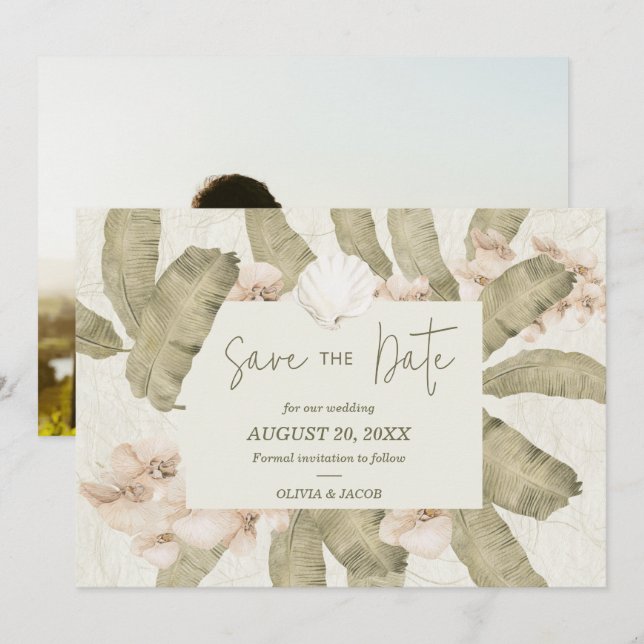 Elegant Coastal Beach Photo Save The Date (Front/Back)