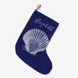 Elegant Coastal Beach Sea Shell Monogram Small Christmas Stocking