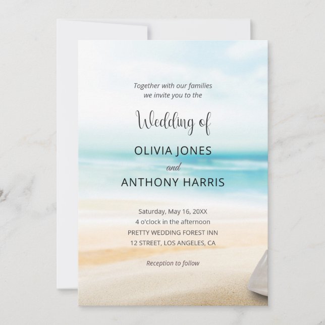 Elegant Coastal Beach Wedding Invitation (Front)