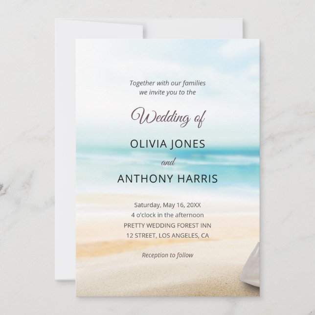 Elegant Coastal Beach Wedding Invitation (Front)