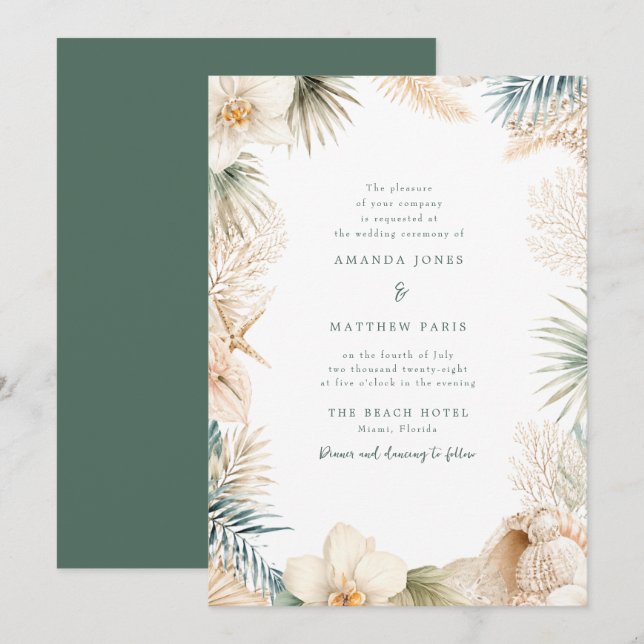 Elegant Coastal Beach Wedding Invite (Front/Back)