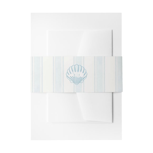 Elegant Coastal Blue Seashell Invitation Belly Band (Front Example)