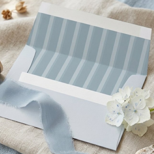 Elegant Coastal Blue Stripe Script Wedding Envelope (Elegant Coastal Blue Stripe Script Wedding Envelope)