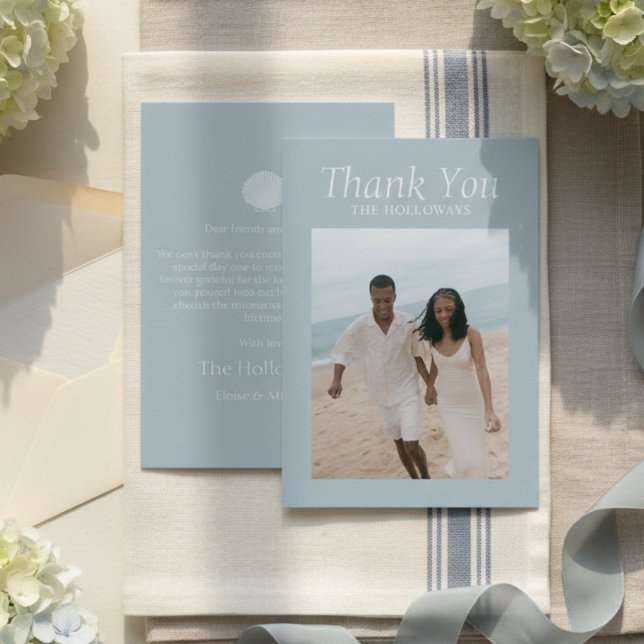 Elegant Coastal Blue Wedding Flat Thank You Card (Elegant Coastal Blue Wedding Flat Thank You Card)