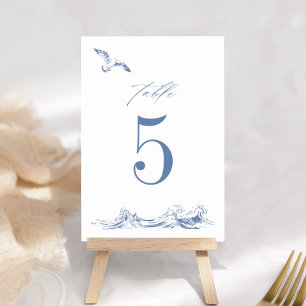 Elegant Coastal Chic Blue Seaside Wedding Table Number