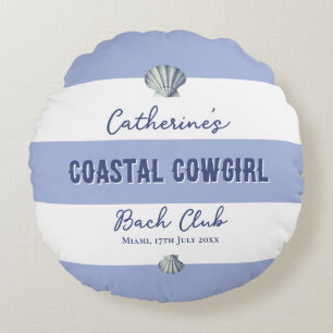 Elegant Coastal Cowgirl Soft Blue White Stripes Round Pillow