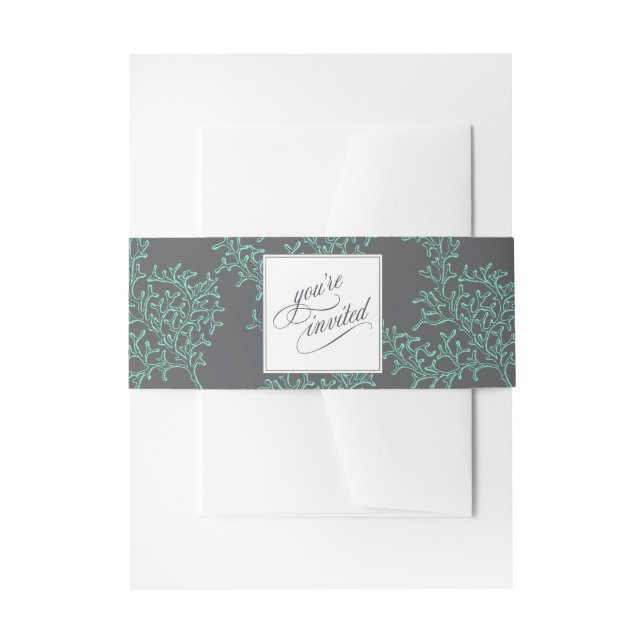 Elegant Coastal Nautical Wedding with Sea Coral Invitation Belly Band (Front Example)