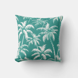 Elegant Coastal Palm Pattern Teal Tropical Design Throw Pillow
