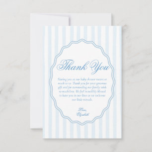 Elegant Coastal Preppy Blue Stripe Scalloped Frame Thank You Card