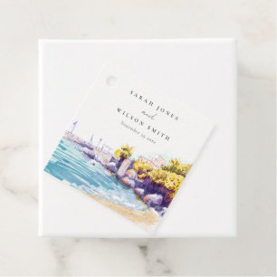 Elegant Coastal Sand Beach Rocky Seascape Wedding Favour Tags