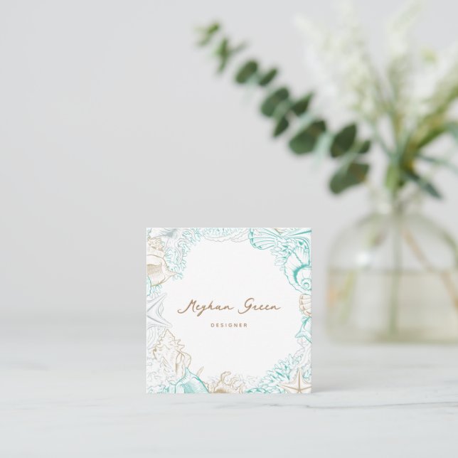 elegant coastal seashell luxurious business card (Standing Front)