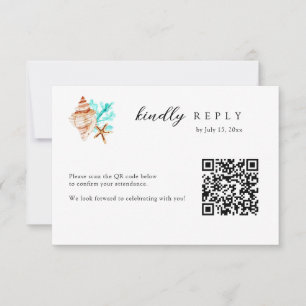 Elegant Coastal Seashell QR Code Beach Wedding RSVP Card