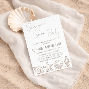 Elegant Coastal Seashell Sea You Soon Baby Shower  Invitation