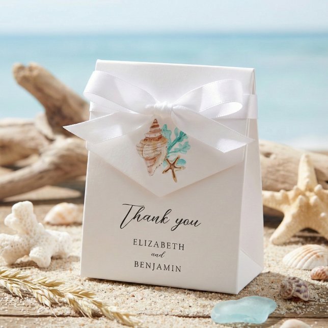 Elegant Coastal Seashell Thank you Beach Wedding Favor Box (Creator Uploaded)