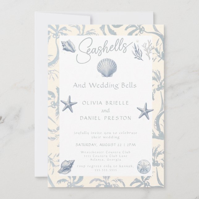 Elegant Coastal Seashell Wedding Invitation (Front)
