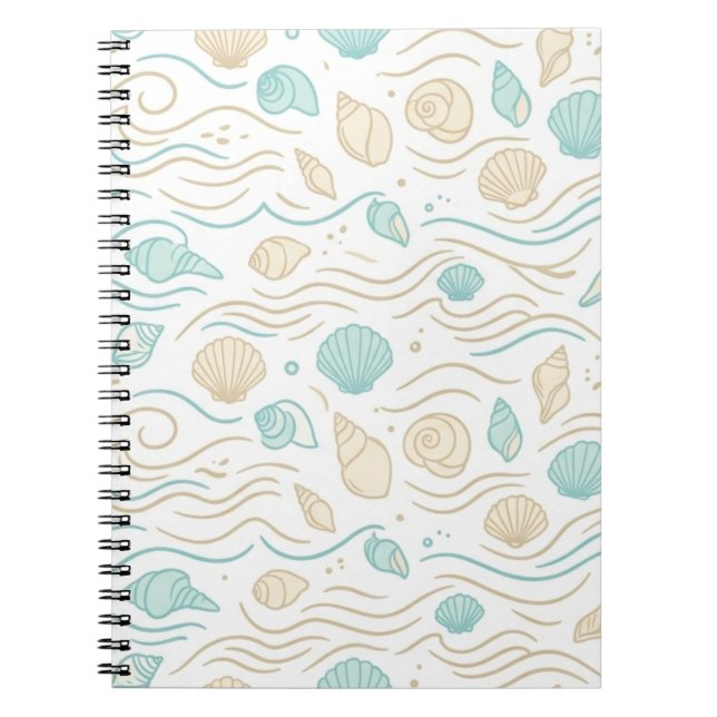 Elegant Coastal Seashells Pastel Pattern Notebook (Front)