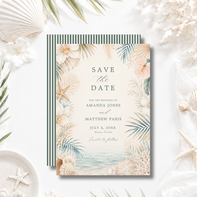 Elegant Coastal Stripe Beach Wedding  Save The Date (Creator Uploaded)