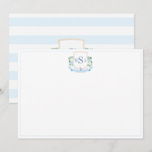 Elegant Coastal Three Letter Monogram Stationery Thank You Card