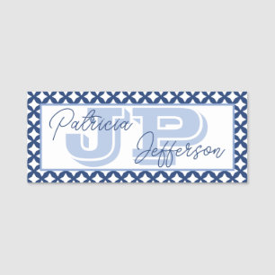 Elegant Cobalt Blue and Seamless Mesh: Monogrammed Name Tag