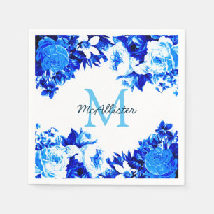 Elegant Cobalt Blue Flowers   Personalized Napkin