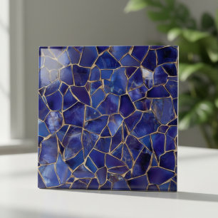 Elegant Cobalt Blue Gold Mosaic Tile